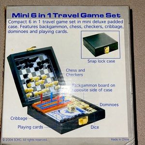 6 in 1 mini travel mini multi game set with case